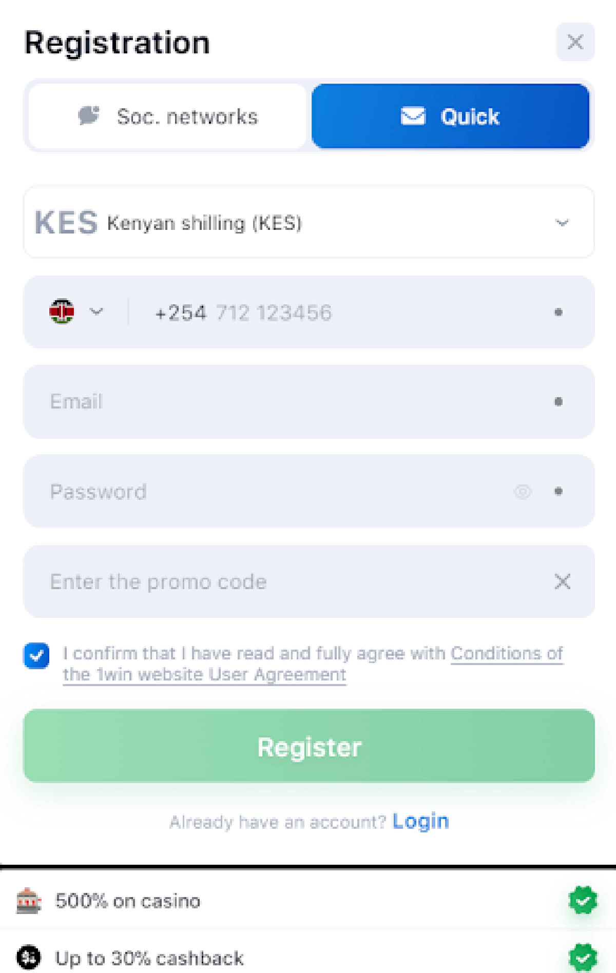 1win Registration